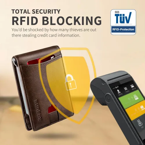 Vista 5 de RUNBOX Minimalist Slim Wallet for Men with Money Clip RFID Blocking Front Pocket Leather
