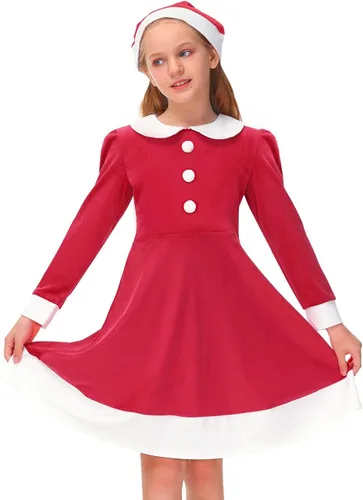 Vista 3 de BesserBay Disfraz de Navidad para niñas con cuello de Peter Pan para niñas de 5 a 14 años