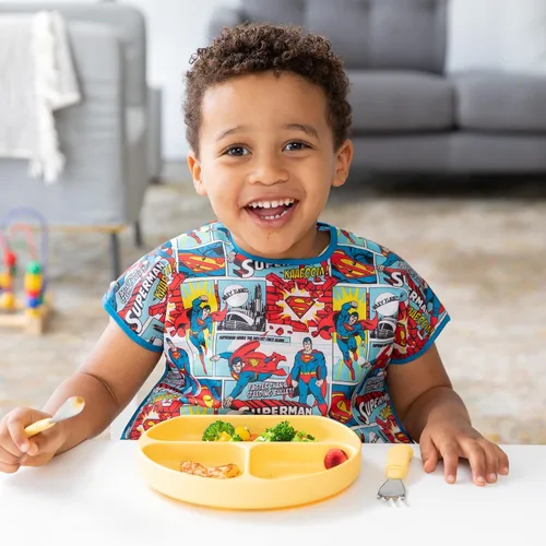 Vista 3 de Bumkins Baberos para bebés y niños pequeños, baberos para niñas y niños, grandes para 1-3 años, babero impermeable de manga corta para niños