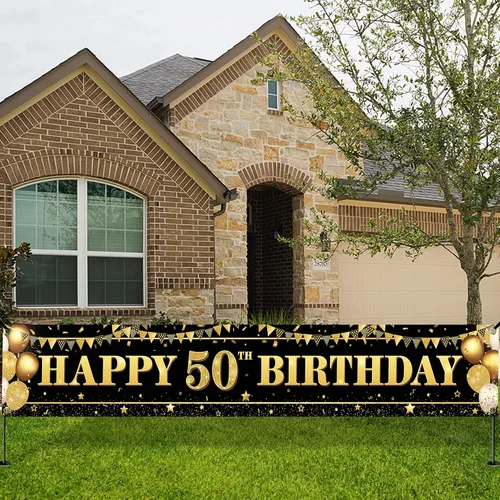 Vista 7 de KatchOn, Cartel de feliz cumpleaños 50 extra grande – 120 x 20 pulgadas Decoraciones de cumpleaños 50 para mujeres y hombres Cartel de feliz