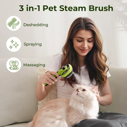 Vista 12 de Pecute Self-Cleaning Steam Dog Cat Brush & Leave-in Conditioner, Cool Mist