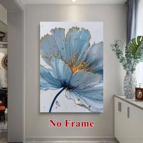 Vista 5 de Pintura botánica azul, estética, imágenes botánicas, elegante póster con estampado floral, arte de pared floral floreciente, cuadro de flores azules