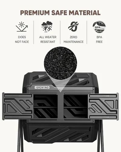 Vista 7 de THE GROW'ING Contenedor de compostaje actualizado de 43 galones para exteriores, compostador giratorio de montaje rápido, compostador de doble