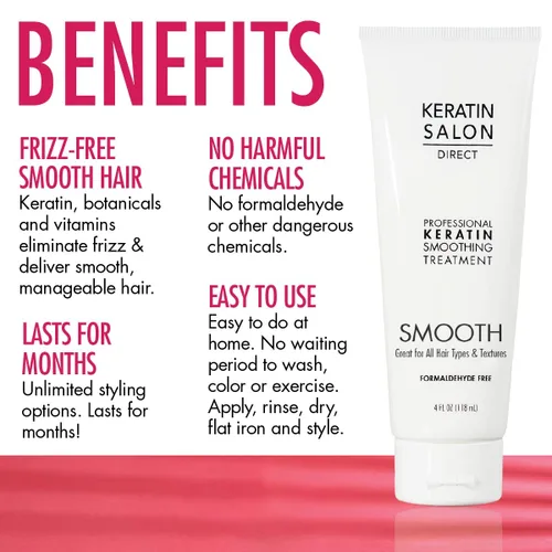 Vista 2 de Keratin Salon Direct Tratamiento capilar de queratina, 4 onzas, crema, aroma natural, para cabello seco y encrespado, control de encrespamiento, sin