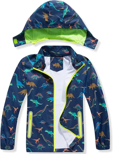 Vista 2 de Chaqueta de lluvia para niños con capucha desmontable, impermeable, ligera, rompevientos para niños