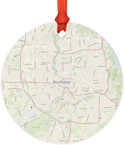 Vista 53 de Andaz Press Mapa de la ciudad de Estados Unidos redondo de madera natural MDF ornamento de Navidad, Akron, Ohio Vintage Mapa, 1 paquete, larga