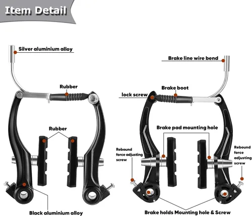 Vista 2 de Juego de Frenos para Bicicleta, Kit Completo de Frenos para la Mayoría de Bicicletas de Montaña, MTB Híbrido, Frenos Delanteros y Traseros, Kit