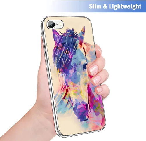 Vista 2 de Funda compatible con iPhone 7, iPhone 8, iPhone SE, colorida funda estética de caballo para iPhone, transparente, a prueba de golpes, delgada