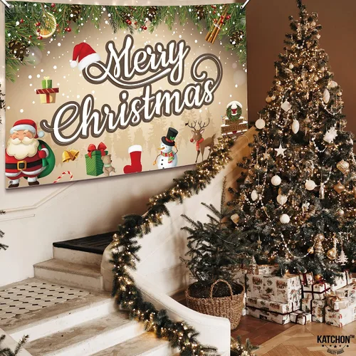 Vista 7 de KatchOn, Cartel de Feliz Navidad extra grande – 72 x 44 pulgadas Fondo de Feliz Navidad para decoraciones de Navidad Cartel de pared de Navidad