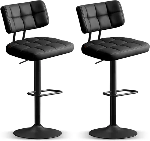 Vista 10 de Furniliving Juego de 2 Taburetes de Bar Modernos de Cuero Sintético, Taburetes Giratorios Tapizados con Respaldo, Sillas de Bar Ajustables de Altura