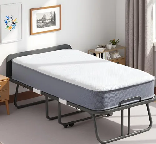 Vista 9 de Mjkone Cama plegable con colchón, cama rodante para adultos con cabecero y bolsa antipolvo, cama plegable portátil de 5 pulgadas para huéspedes