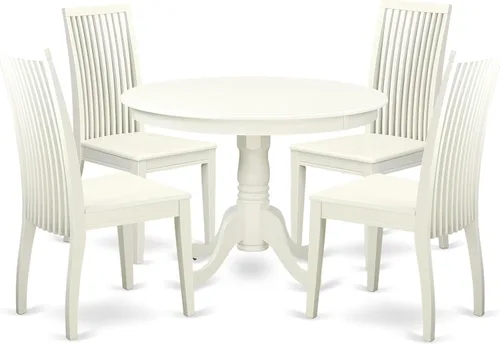 Vista 9 de East West Furniture HLIP3-BMK-W - Juego de comedor de 3 piezas que contiene una mesa de comedor redonda con pedestal y 2 sillas de cocina, 42 x 42