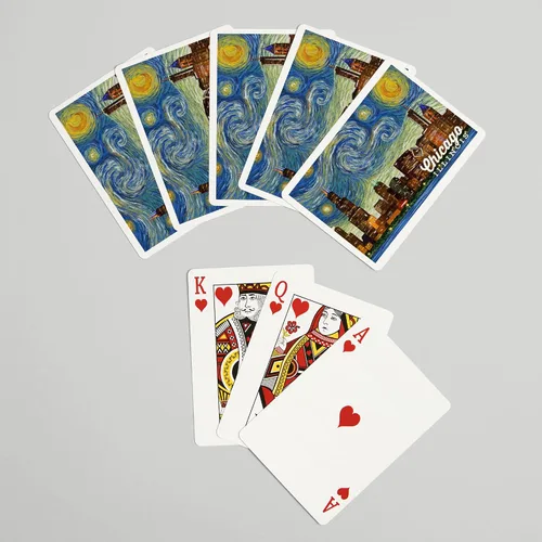 Vista 7 de Lantern Press Chicago, Illinois, Noche estrellada (52 cartas de juego, baraja de cartas de tamaño póquer con Jokers)