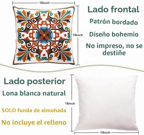 Vista 5 de Juego de 2 fundas de almohada decorativas para sofá de 18 x 18 pulgadas, con patrón bordado para sala de estar, sofá, cama, silla
