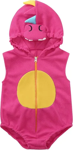 Vista 3 de Abrigo con capucha para niñas y bebés, disfraz de dinosaurio de dibujos animados con capucha de forro polar, abrigo de algodón para niños
