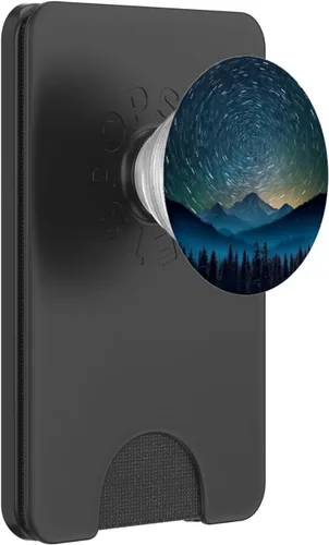 Vista 7 de PopGrip intercambiable con PopSockets de cielo lunar y galaxia azul en bosque de montaña