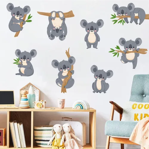 Vista 2 de Calcomanías de pared de ramas de árbol y koala para niños, calcomanías de pared para niños, decoración de pared para dormitorio de bebé, sala