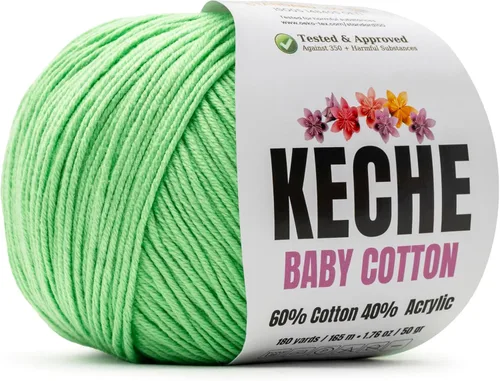Vista 65 de Keche Hilo de Algodón, 60% Algodón 40% Hilo Acrílico, Hilo de Algodón Suave para Crochet y Tejer, Hilo Amigurumi 1 Madeja/Bola 1.76 Oz (50g) / 180