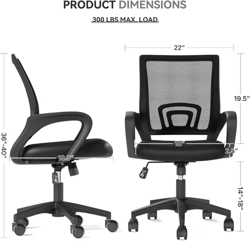 Vista 3 de Silla de oficina ergonómica, silla de escritorio de malla con respaldo medio, silla de computadora, color negro Soporte lumbar, modo oscilante