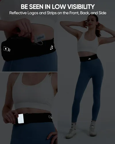 Vista 6 de Zelvot Cinturón de Correr con Riñonera Ajustable de 400ml Suave, Riñonera de Correr con Soporte para Teléfono y Toalla de Gimnasio, Bolsa de Cintura