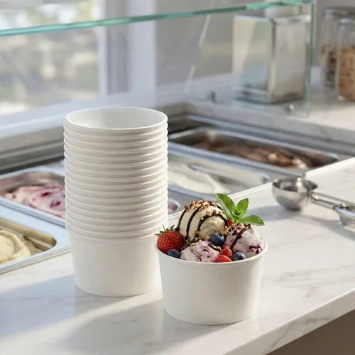 Vista 3 de Restaurantware Coppetta Coppetta - Tazas de helado desechables de 200 CT blancas de 8 onzas - Coppetta Tazas grandes para bebidas frías y calientes