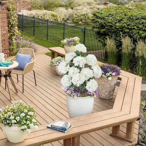 Vista 8 de GTIDEA Paquete de 2 hortensias artificiales de 3.5 pies para exteriores, árbol falso con espigas, arbustos de hortensias sintéticas, árbol de flores
