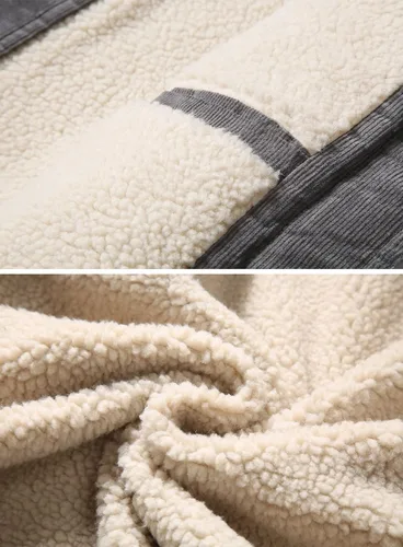 Vista 6 de Chaqueta de pana casual con forro de sherpa para hombre