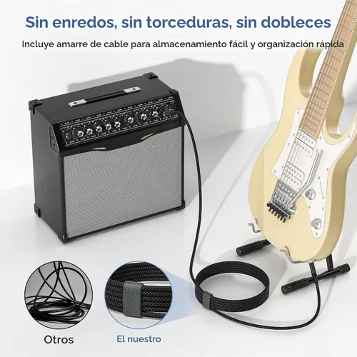 Vista 5 de Elebase 1/4 Pulgada TRS Cable de Instrumento 1 Metro 2Pack, Cable de Audio Estéreo de Conexión de 6.35mm Macho Recto, Línea Equilibrada de 6.35mm