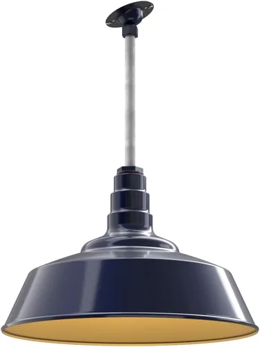 Vista 20 de Steel Lighting Co. Manhattan Warehouse Light Colgante montado en el techo Cúpula de 20 pulgadas vástago de 12 pulgadas Luz de granero
