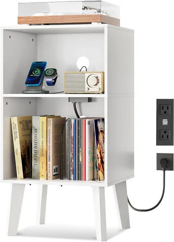 Vista 8 de WLIVE Moderna mesita de noche con almacenamiento, mesita de noche de espacio pequeño, mesa auxiliar para dormitorio y sala de estar, mesita de noche