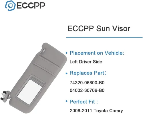 Vista 6 de ECCPP Parasol gris para el lado izquierdo del conductor para Toyota Camry Sedan de 4 puertas con luz de tocador para Toyota Camry Sedan de 4 puertas