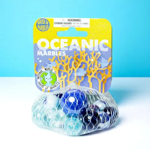 Vista 2 de House of Marbles Oceanic Marbles - Juego de mármol con temática oceánica para juegos de mármol, carreras de canicas, coleccionismo, bolsas