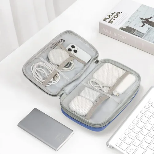 Vista 6 de FYY Organizador electrónico, organizador de cables de viaje, bolsa de transporte para accesorios electrónicos, portátil, impermeable, doble capa