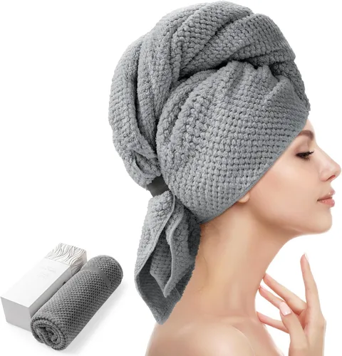 Vista 13 de YFONG Toalla Envolvente Grande para Cabello para Mujeres, Toalla de Cabello de Microfibra Súper Absorbente para Cabello Rizado, Turbantes de Cabello