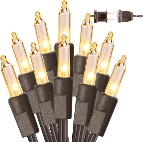 Vista 17 de BrizLabs Luces de Navidad transparentes, 50 unidades, luces incandescentes blancas cálidas, mini cadena de luz conectable, luces de árbol de Navidad