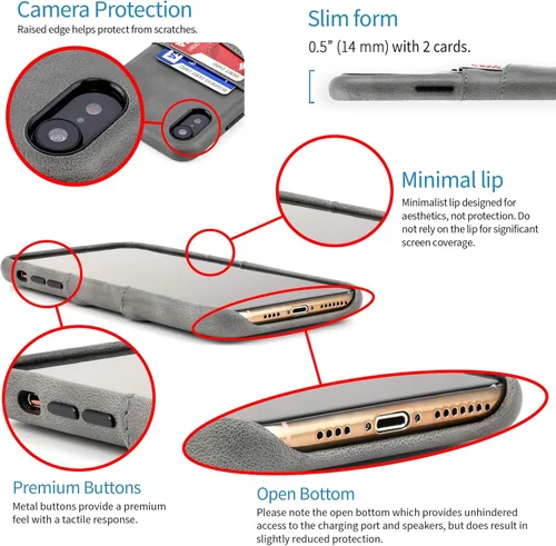 Vista 4 de Dockem Funda tipo cartera para iPhone XR (6.1"): Placa de metal integrada para montaje magnético y 2 tarjeteros (Exec M2, cuero sintético, gris)