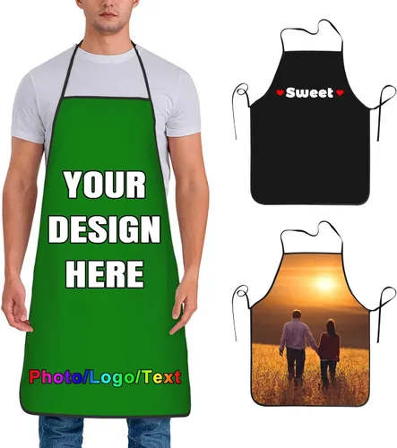 Vista 40 de Delantal de chef personalizado para hombres y mujeres, para cocinar, con nombre, logotipo, foto, regalos de cocina para familiares y amigos