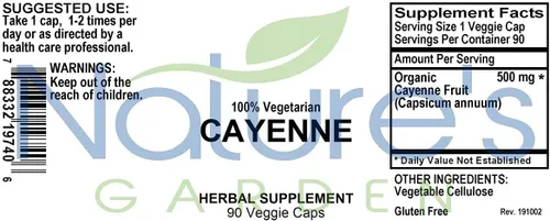 Vista 7 de NATURE'S GARDEN ESSENTIALS Cayenne - 90 cápsulas vegetales con 500 mg de pimienta de cayena orgánica en polvo