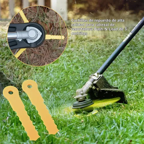 Vista 4 de ORAEVY 30 cuchillas de nailon de repuesto Push-N-Load compatibles con Weed Warrior 3 cuchillas y cabezal Pivotrim Hybrid 2-N-1, ajuste universal