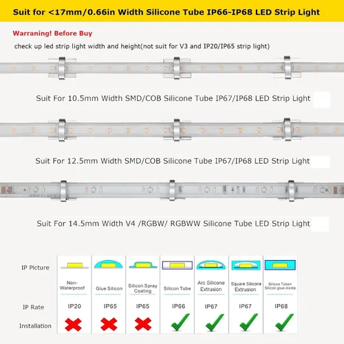 Vista 2 de Paquete de 100 clips de fijación para tira de luces LED de 0.394-0.669 in de ancho IP67/68 Clip de montaje de tira LED autoadhesiva clips