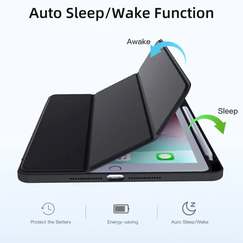 Vista 3 de Wenlaty Funda compatible con iPad de 9ª, 8ª, 7ª generación (2021/2020/2019), funda protectora de cuerpo completo con soporte para lápices, funda