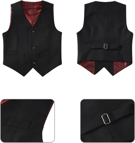 Vista 5 de Traje para niños pequeños de 4 piezas, traje de esmoquin de boda, chaleco y pantalones