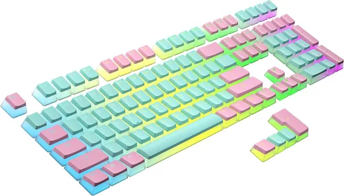 Vista 18 de Ranked Teclas Pudding PBT 112 Juego de teclas de doble disparo translúcidas ANSI EE. UU. e ISO Perfil OEM para teclado mecánico RGB de juego