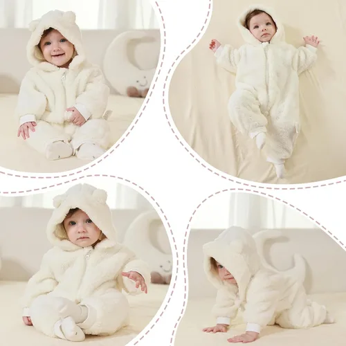 Vista 5 de Traje de oso para bebé recién nacido, traje de forro polar con capucha para invierno