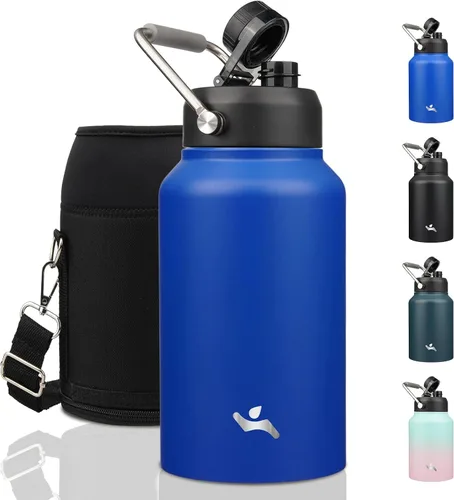 Vista 33 de Konokyo Jarra de medio galón con asa, botella de agua aislada de 64 onzas con bolsa de transporte, botella de metal de acero inoxidable al vacío