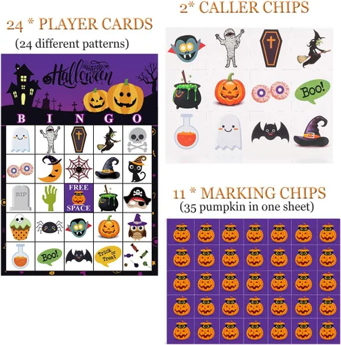 Vista 3 de Funnlot - Juego de bingo de Halloween para 24 jugadores - Juegos de fiesta para niños, aula escolar, actividades familiares - Tarjetas de bingo