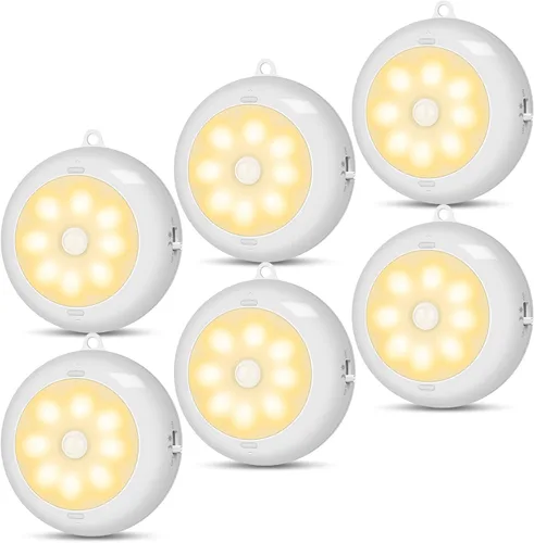 Vista 10 de Reoshine Luz con sensor de movimiento para interiores, funciona con pilas AA, iluminación debajo del gabinete, luces LED de disco magnético