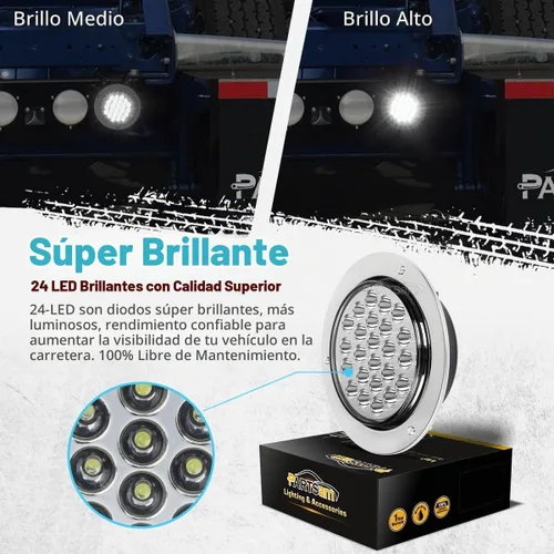 Vista 4 de Partsam 2pcs 4" redondo blanco 24 LED camión remolque luz marcha marcha marcha atrás luz + cromo/alambre