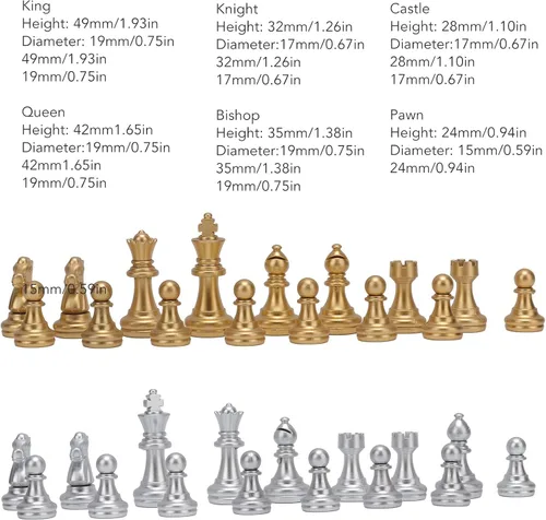 Vista 7 de Honio Juego de ajedrez dorado y plateado duradero de 1.93 pulgadas para juegos de rompecabezas