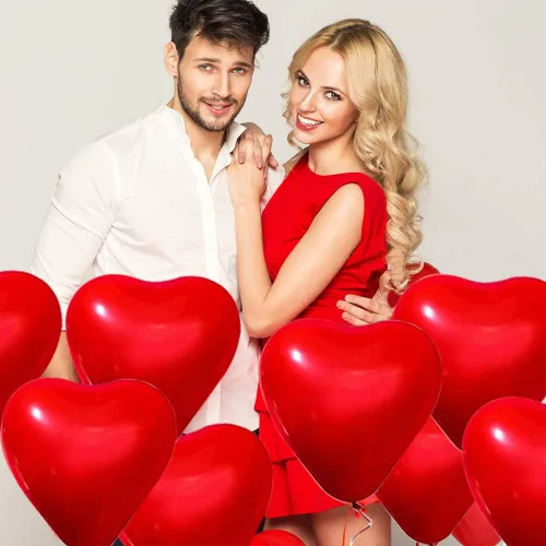 Vista 7 de 50 globos de corazón de amor de 10 pulgadas, globos de corazón de látex rojo para el día de San Valentín, boda, aniversario, compromiso, cumpleaños